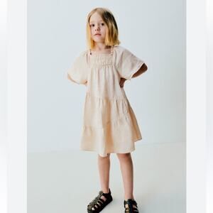 Zara Girls  ELASTIC TRIM LINEN DRESS - Dark beige Size 18-24 Months NWT